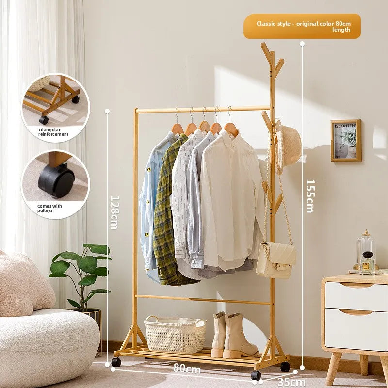Simple coat rack Hanging hanger Floor to ceiling Living room Bedroom hanger Children's creative solid wooden clothes rack Oasis Select JD primary 80