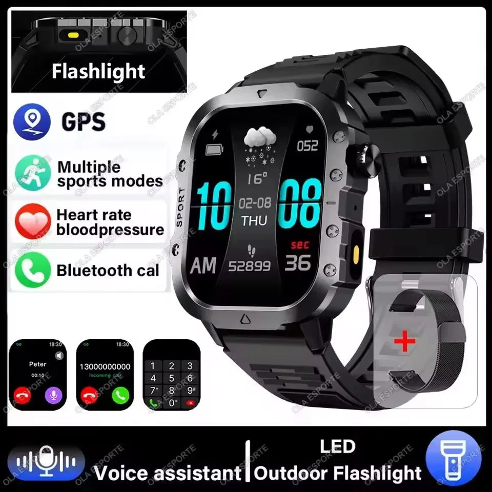 2026 New Rugged Military GPS Smart Watch Men Bluetooth Call Health Monitoring Sports 5ATM Waterproof Smartwatches Man Pk HW12 Oasis Select NEW-Bk22Milan