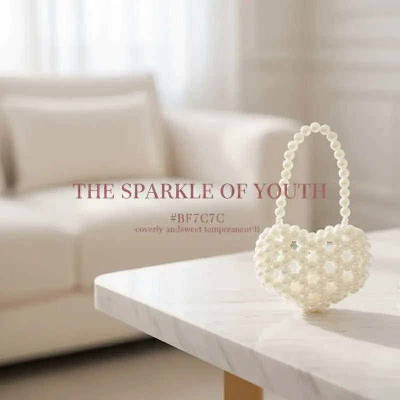 Pearl Beaded Heart Bag for Kids & Girls Sweet Love Shape Mini Fashion Handbag Cute Daily Accessory Gift Option Oasis Select
