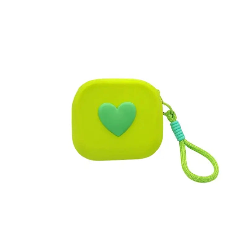 Heart Silicone Coin Purse Organizer Pouch with Woven Lanyard