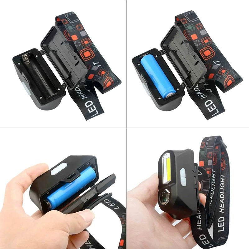 Mini Portable XPE+COB Headlamp USB Rechargeable Use 18650 Battery Headlight Outdoor Camping Fishing LED Head Flashlight Oasis Select
