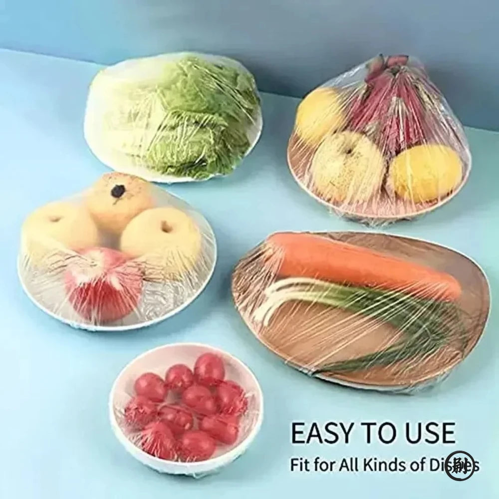 100/200pc Reusable Stretch Lids for Food Preservation + Disposable Shower Caps - Ideal for Kitchen Storage and Shower Prote Oasis Select