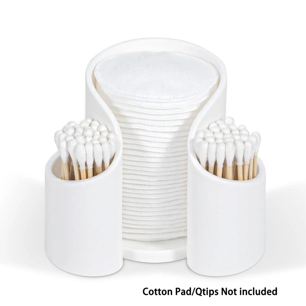 Cotton Pad QTips Holder, Bathroom Cups Dental Floss Dispenser, Storage Organizer for Cotton Pad QTips Paper Cup Floss, Bathroom Oasis Select WHITE
