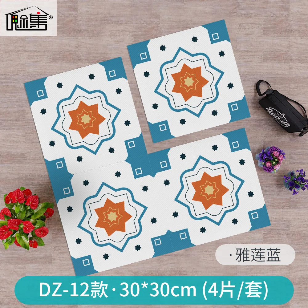 Kitchen Bathroom Oil Waterproof Non-slip Twill Floor Paste Bathroom Bedroom Living Room DIY Floor Paste Stickers Oasis Select DZ-12 30cmx30cm(4pcs-1set)