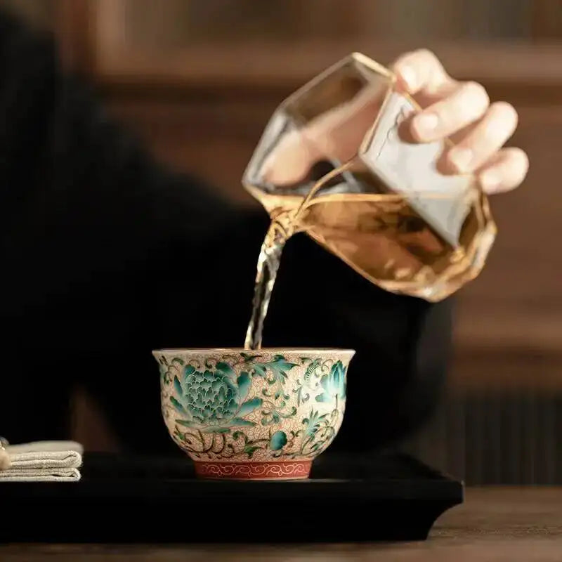 Enamel Color Gilded Tea Cup Dragon And Phoenix Ceramic Master Cup Tea Bowl Handmade Teacup Drinking Tea Cup Oasis Select