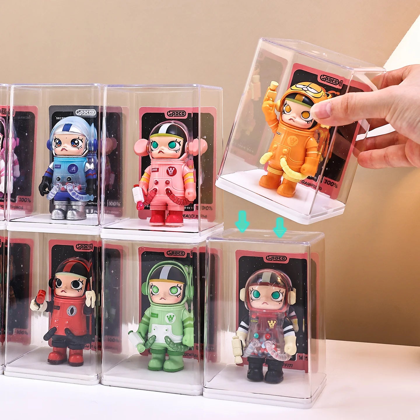 6pcs Acrylic Dust-Proof Colored Base Doll Blind Box Display Box Card Groove Stackable Collectible Crafts Storage Box Handmade Oasis Select