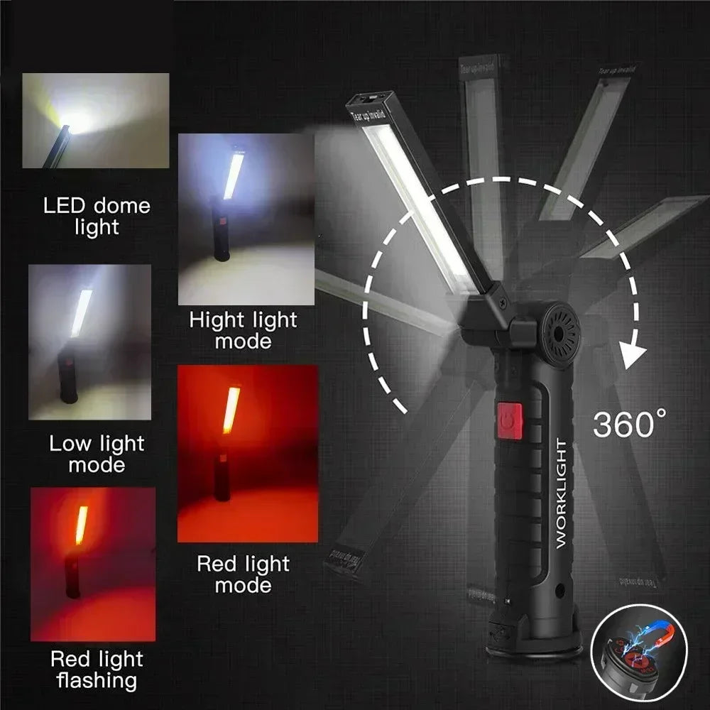 ESMARTER COB LED Work Light USB Rechargeable Magnetic Hook