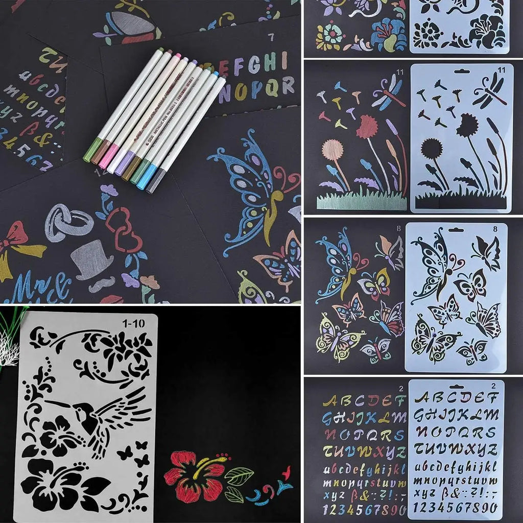 12PCS DIY painting template alphabet painting scrapbook stamping relief decorative paper card template Oasis Select