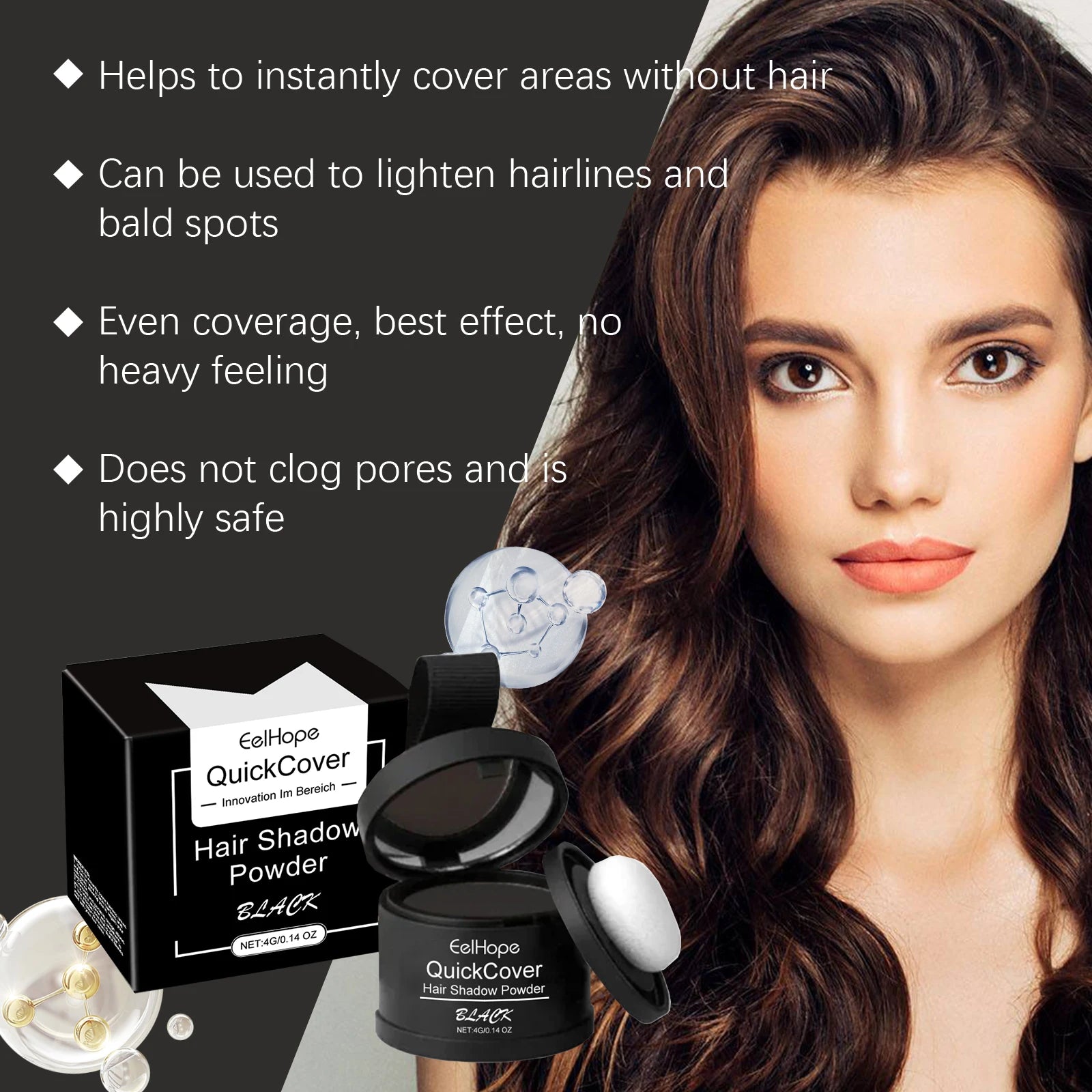Eelhope Black Hairline Powder – Waterproof Root Cover 4g Hairline Cover Powder Oasis Select