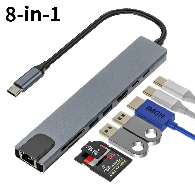 USB C HUB 8in1 Type C 3.0 to HDMI-compatible Docking Station PD Fast Charge 4K HDMI Adapter Splitter For MacBook Phone Computer Oasis Select 8-in-1