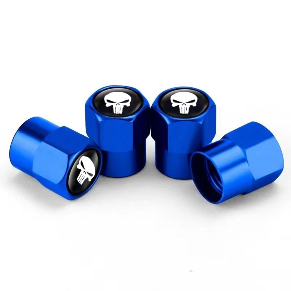 4Pcs Skull Car Wheel Tire Valve Stem Caps Airtight Dust Proof Covers Universal Tire Air Valve Caps for Cars, Trucks, Bicycles Oasis Select Blue-white