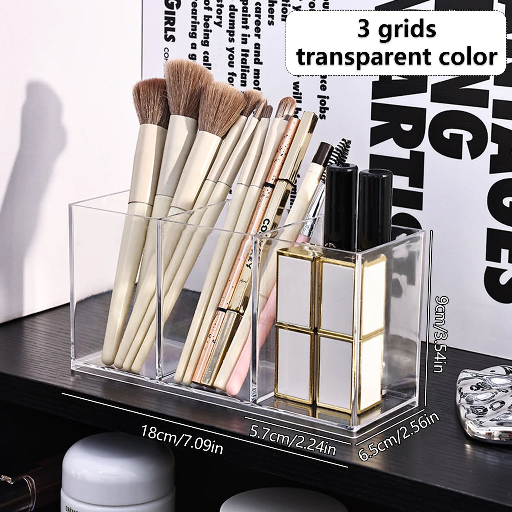 1pc Desktop Acrylic Transparent Makeup Brush Storage Box Organizer Portable Lipstick Makeup Brush Makeup Pen Holder Storage Box Oasis Select 3grid-transparent