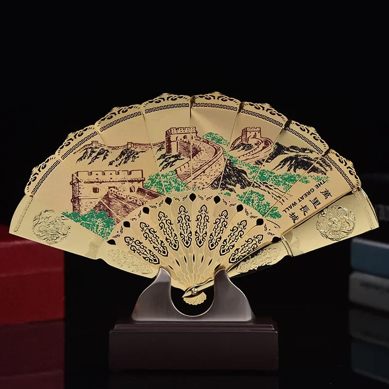 Chinese Style Features Peking Opera Mask Golden Fan Decoration Folk Peking Opera Mask Arts and Crafts Fan Oasis Select C