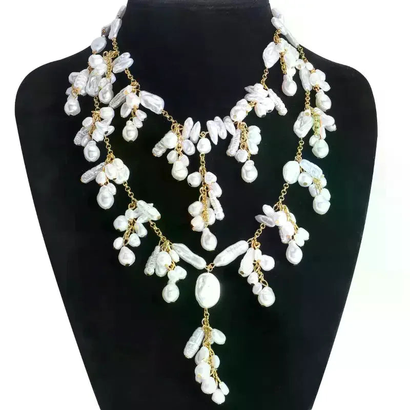 New Trendy Double Layered Irregular Pearl Pendant Necklace Baroque Party Dress Up Women's Neck Jewelry Gift Oasis Select