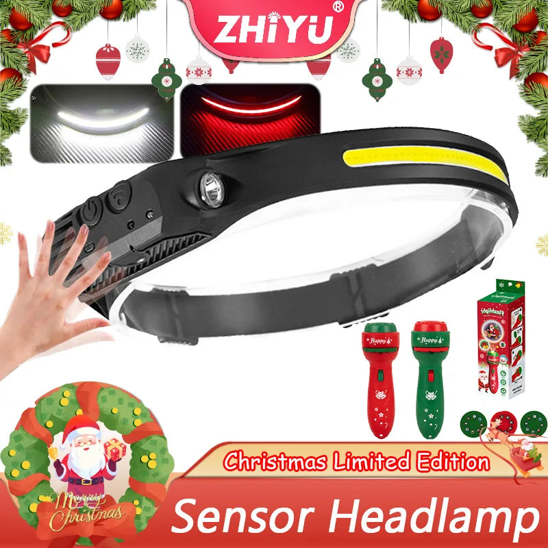 COB LED Headlamp Induction Head Lamp Built-in Battery USB Rechargeable Head Flashlight Outdoor Camping Fishing Sensor Headlight Oasis Select
