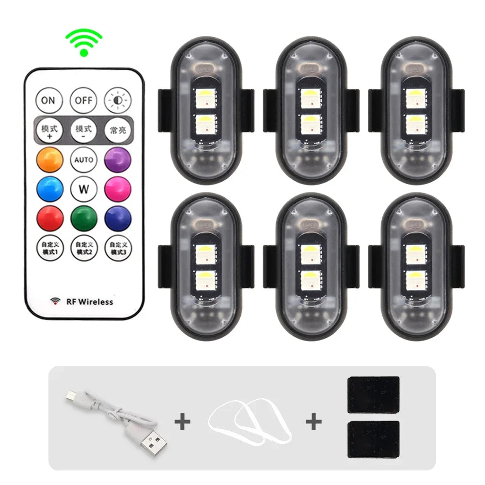 Motorcycle RGB LED Strobe Lights 8 Colors LED Flash Position Wireless Light Aircraft Airplane Helicopter Warning Signal Lights Oasis Select 6PCS