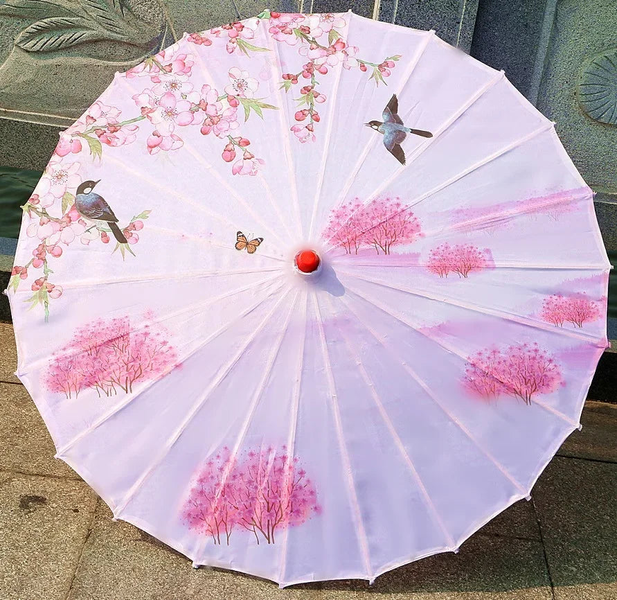 Oil-paper Fringe Rainproof Cloth Umbrella Ancient Props Hanfu Dance Umbrella Performance Classical Decorative Craft Umbrella Oasis Select 1 24K Bamboo