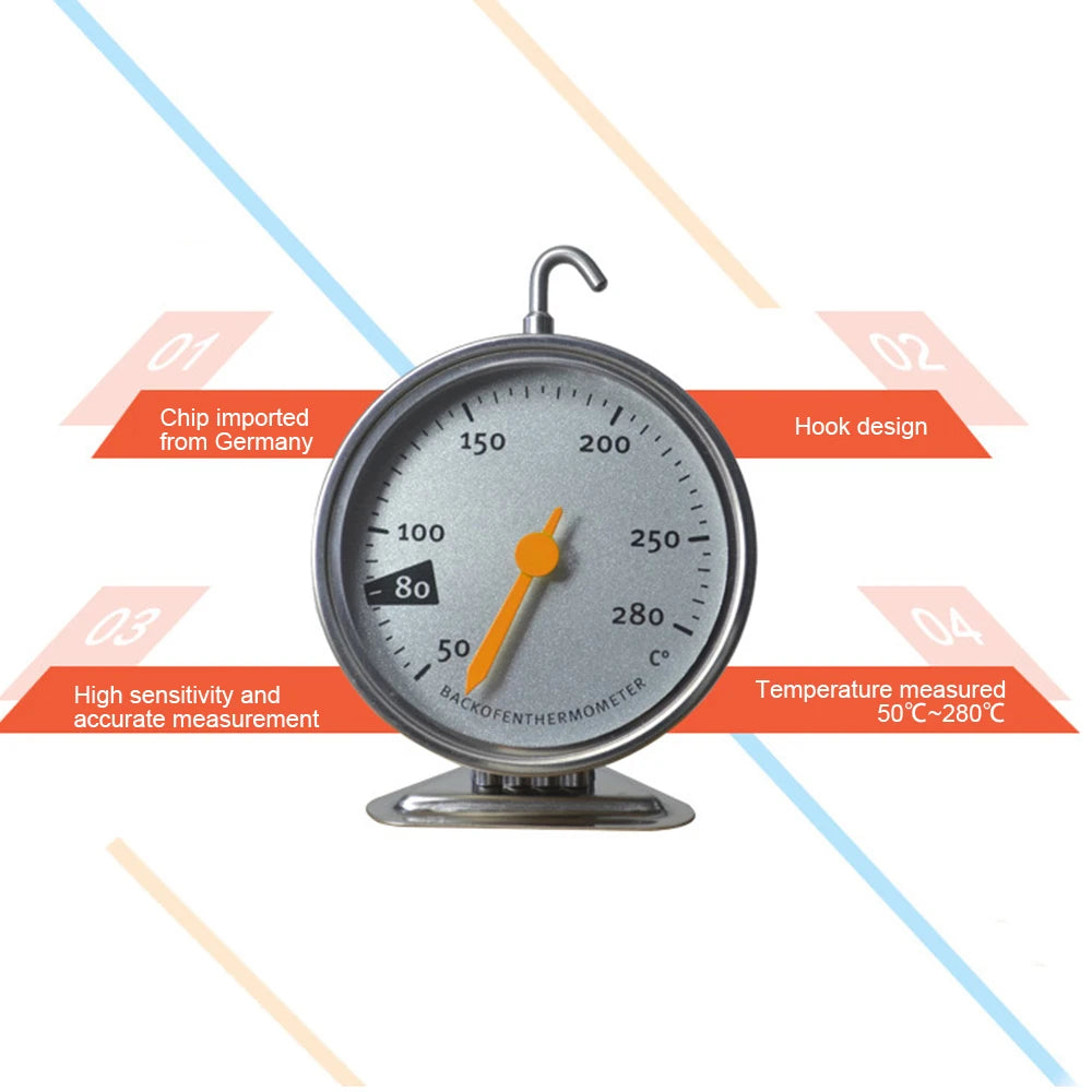 Stainless Steel Oven Thermometer New Large Dial Baking BBQ Cooking Meat Food Temperature Measurement Hang Stand Kitchen Supplies Oasis Select
