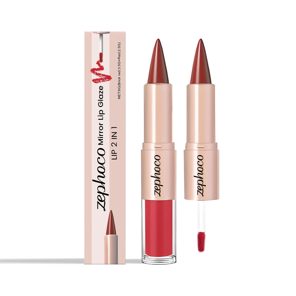 Brick Red 2-in-1 Mirror Lip Gloss & Liner – Long-Lasting