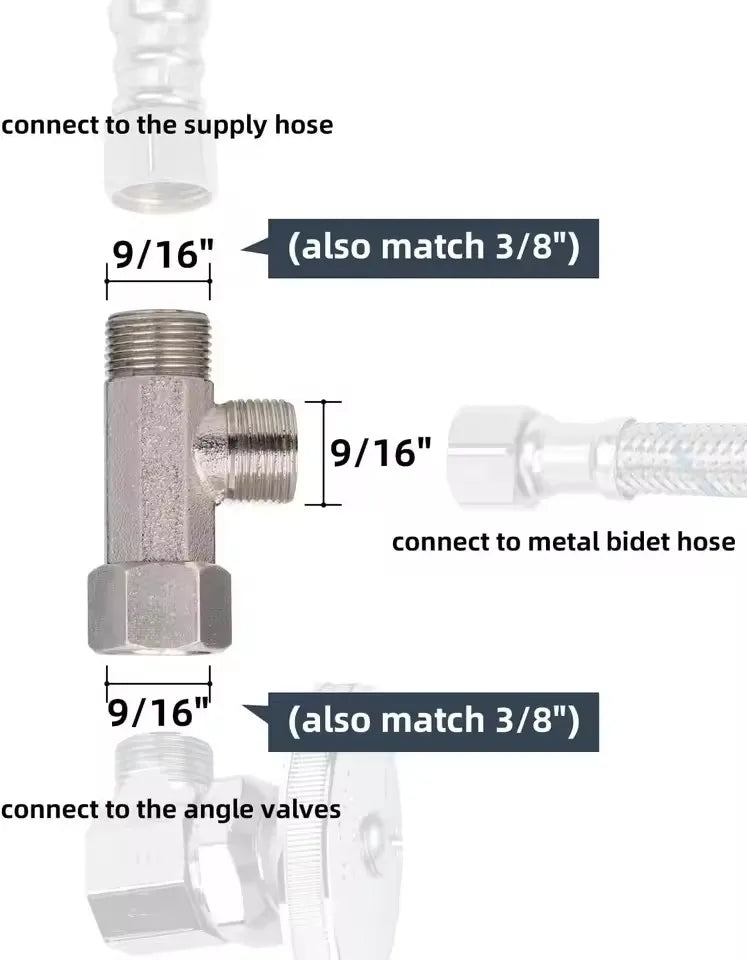 New 3 Way T Valve Adapter Connector Copper Brass 3/8 1/2 9/16 7/8 for Diverter Bath Toilet Bidet Sprayer Shower Head Water Pipes Oasis Select