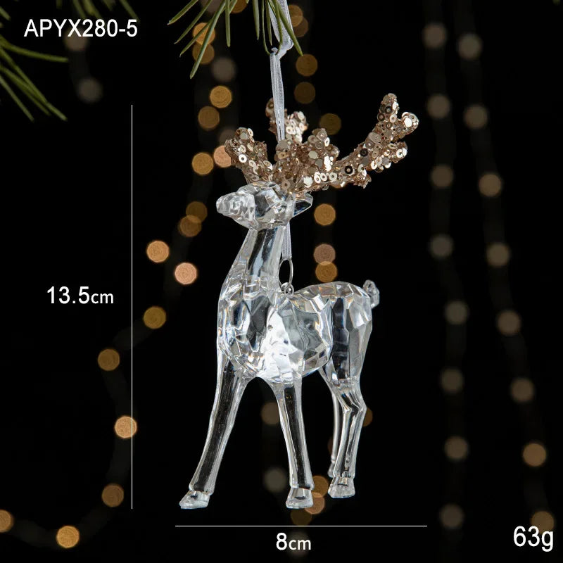 Christmas Tree Toys Acrylic Elk Bells Pendant Transparent Snowflake Pendants With Sequins Home Xmas Party Decoration Accessories Oasis Select Elk B