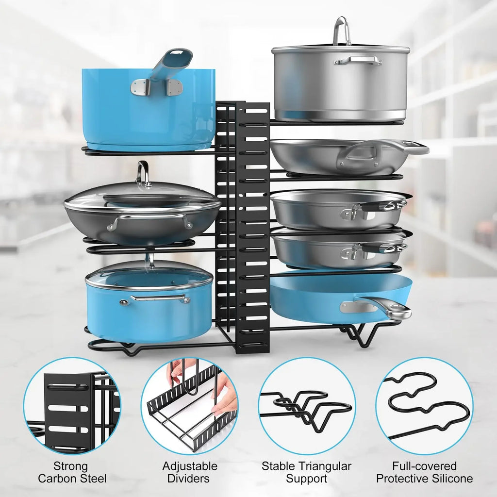 Pot Rack Organizer Under Cabinet,8 Tier Adjustable Pot Organizers Inside Cabinet,Pan Storage Organizer Rack for Storing Pots Pan Oasis Select