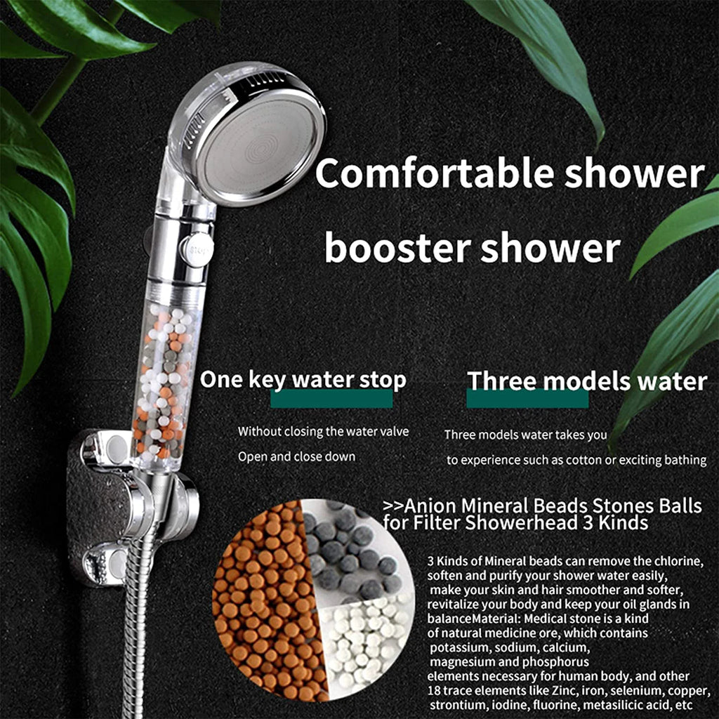 New Premier Bathroom 3-Function SPA Shower Head with Switch Stop Button high Pressure Anion Filter Bath Head Water Saving Shower Oasis Select
