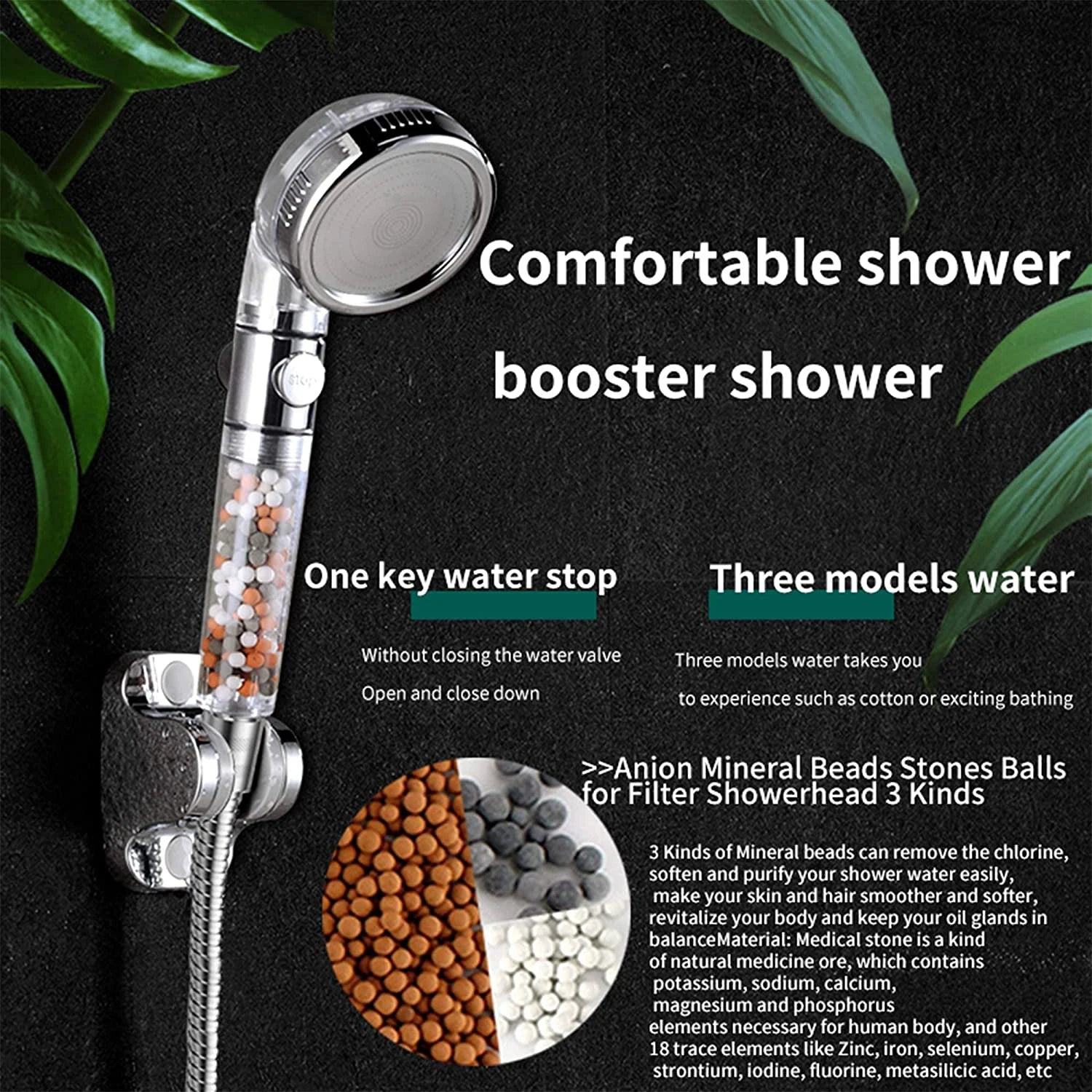 New Premier Bathroom 3-Function SPA Shower Head with Switch Stop Button high Pressure Anion Filter Bath Head Water Saving Shower Oasis Select