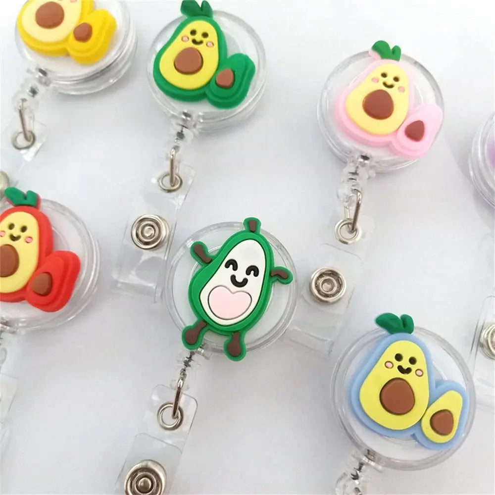 New Cute Silicone Fruits Avocado Retractable Pull Badge Reel ID Lanyard Name Tag Card Badge Holder Reels Oasis Select