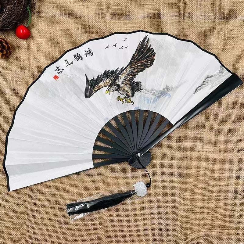 Chinese Style Folding Fan Classical Dancing Cloth Fan Vintage Plastic Animal Dragon Printing Hand Held Fans Photo Props Cosplay Oasis Select Style 7