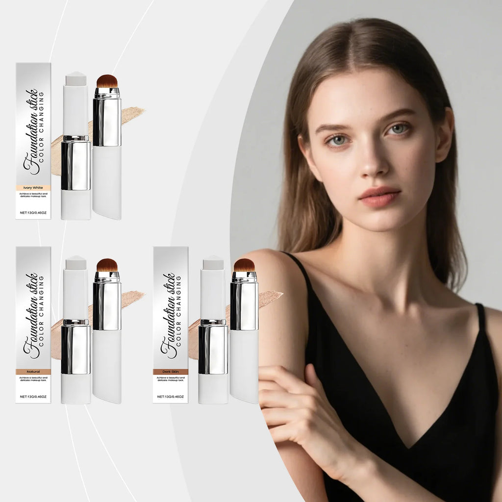 2-in-1 Color-Changing Foundation Stick High Coverage Stick Concealer Waterproof Sweatproof Creamy Texture Portable Quick Makeup Oasis Select