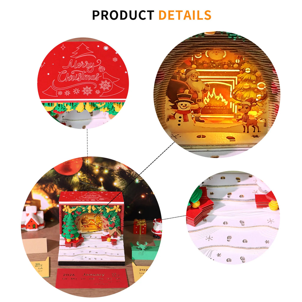 3D Christmas Arch Desk Calendar 2026 | LED Lights & Memo Pad