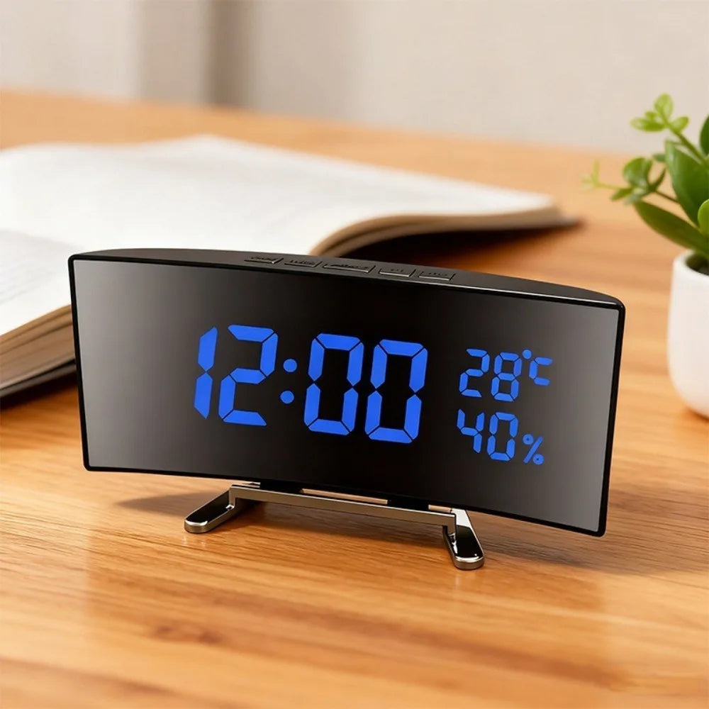 Curved LED Digital Alarm Clock | Large Screen, Dual Alarm & Dimmer