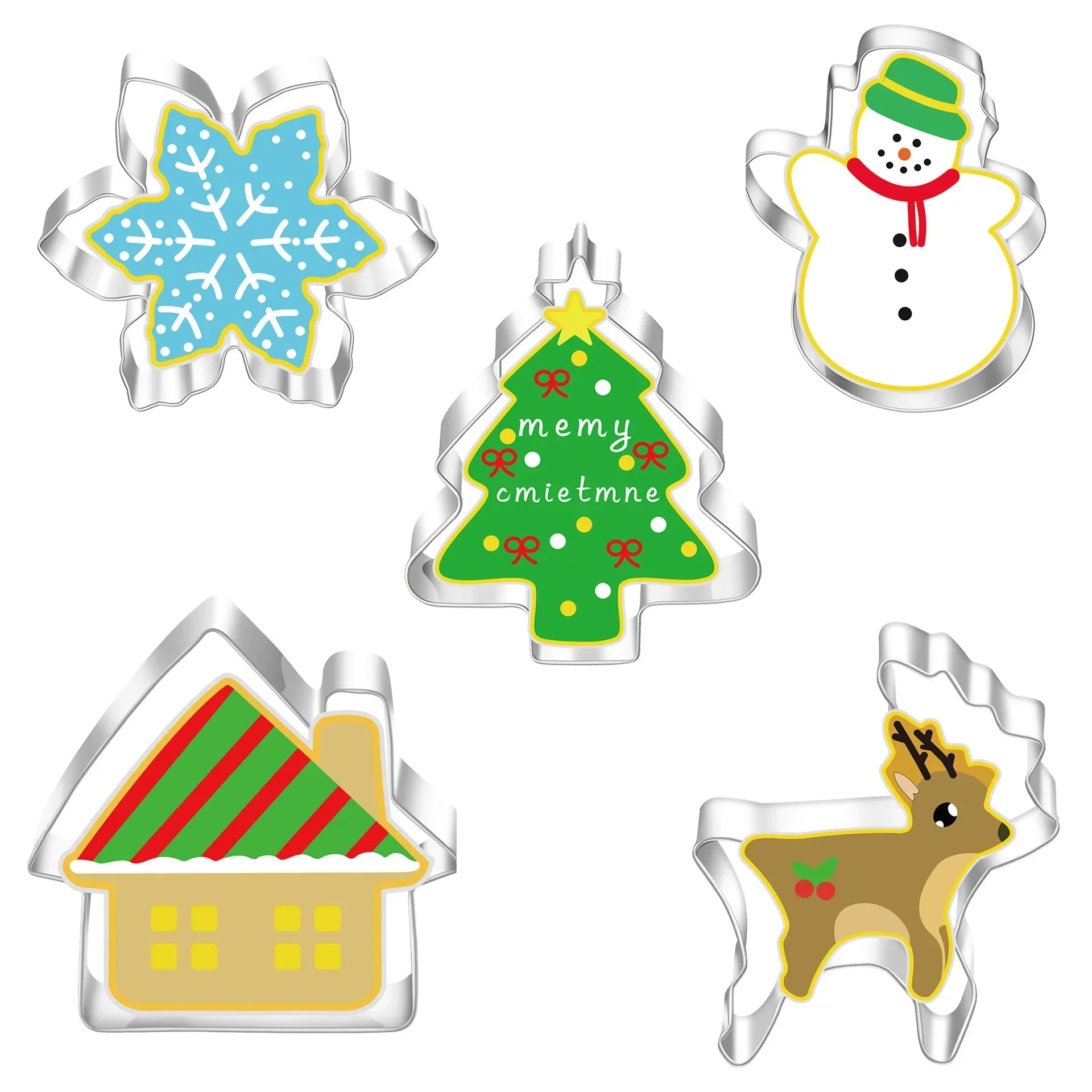 5Pcs Christmas Cookie Cutter Set Gingerbread Man Xmas Tree Biscuit Mold Stamp Christmas Party New Year Baking Accessories Oasis Select J