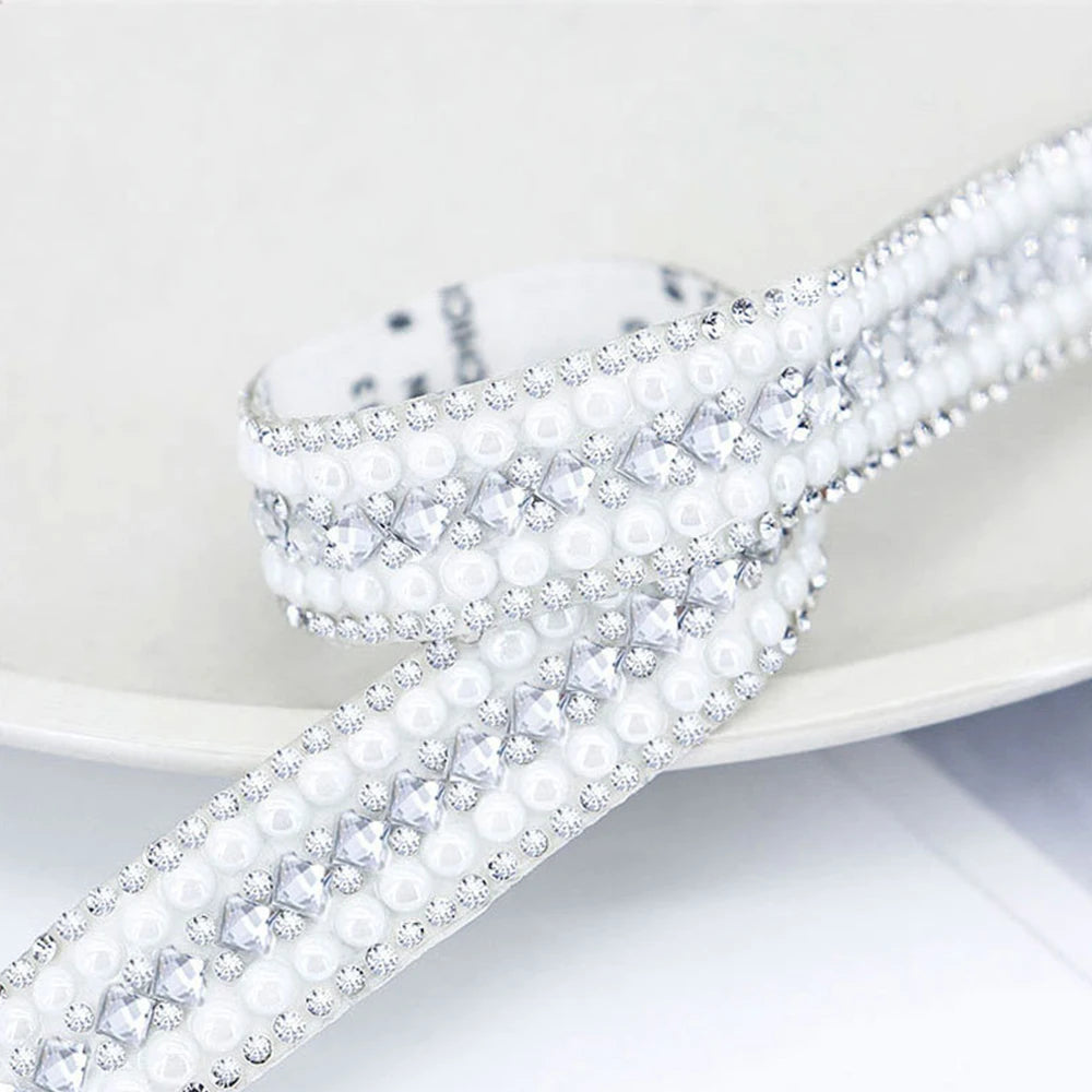 40cm Self Adhesive Artificial Pearl Rhinestone Sticker Crystal Diamond Ribbon DIY Decoration For Arts Crafts, Sewing, DIY Event Oasis Select