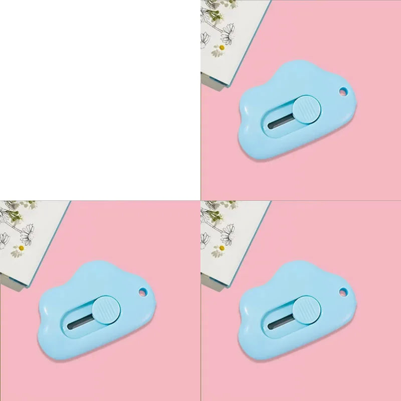 1/2/3/4pcs Kawaii Clouds Mini Portable Ulity Knife Box Cutter Opener Pocket Stretch Paper Cutters School Office Supplies Gift Oasis Select 3pcs blue