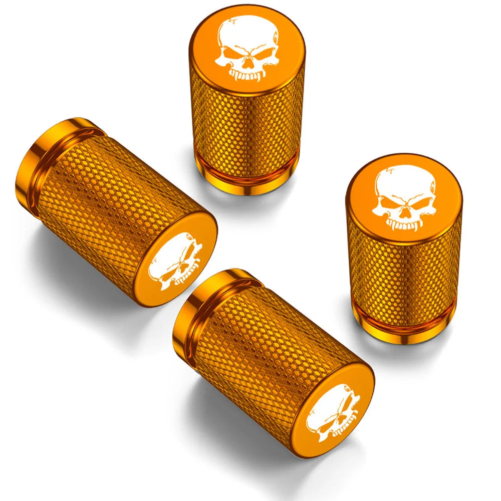 4Pcs Skull Style Tire Valve Stem Caps Aluminum Tire Valve Cap Set Universal Stem Covers for Cars Trucks Motorcycles Bikes Oasis Select Gold