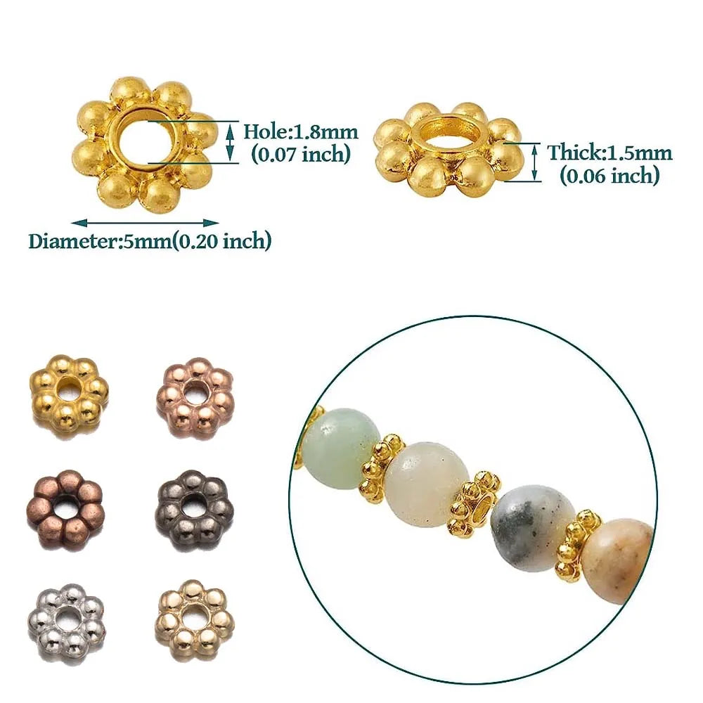500pcs/Lot 4mm Flower Spacer Loose Beads for DIY Bracelet Necklace Jewelry Making Supplies Findings Accessories Materials Crafts Oasis Select
