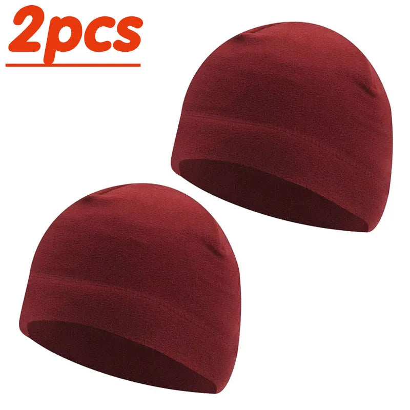 1/2pcs Men'S And Women'S Windproof Fleece Bean Hat For Autumn And Winter, Soft And Comfortable Skiing And Cycling Hat Oasis Select wine red-2pcs