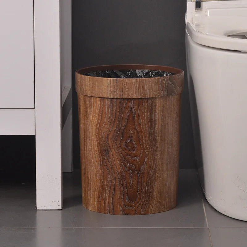 Vintage round wood grain trash can Guest room trash can Hotel plastic trash can garbage bin Oasis Select