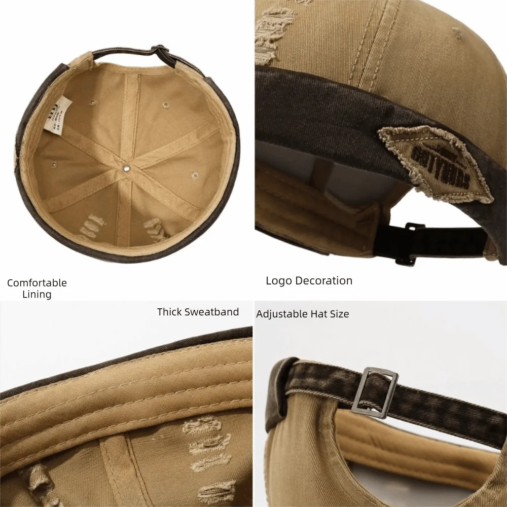 Casual Broken Hole Melon Skin Hat Lightweight Streetwear Hip Hop Cap Sun Protection Quick Drying Skullcap Outdoor Oasis Select