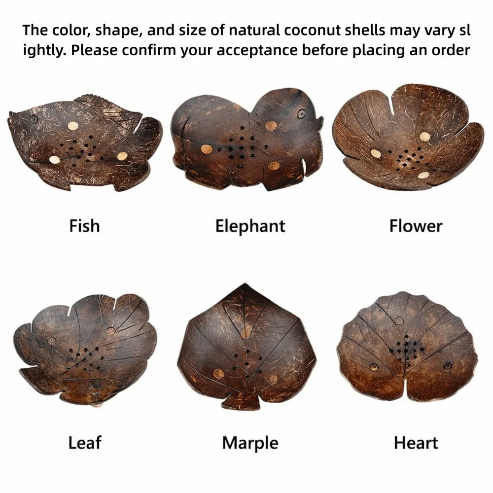Coffee Coconut Shell Soap Holder Coconut Shell Fish Elephant Drainage Soap Dish Flower Leaf Heart Drain Tray Soap Box Oasis Select
