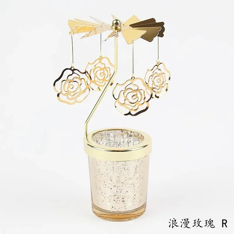 Gold Romantic Rotating Candlesticks Home Christmas Party Decoration Snowman Rotation Spinning Carrousel Tea Light Candle Holder Oasis Select R