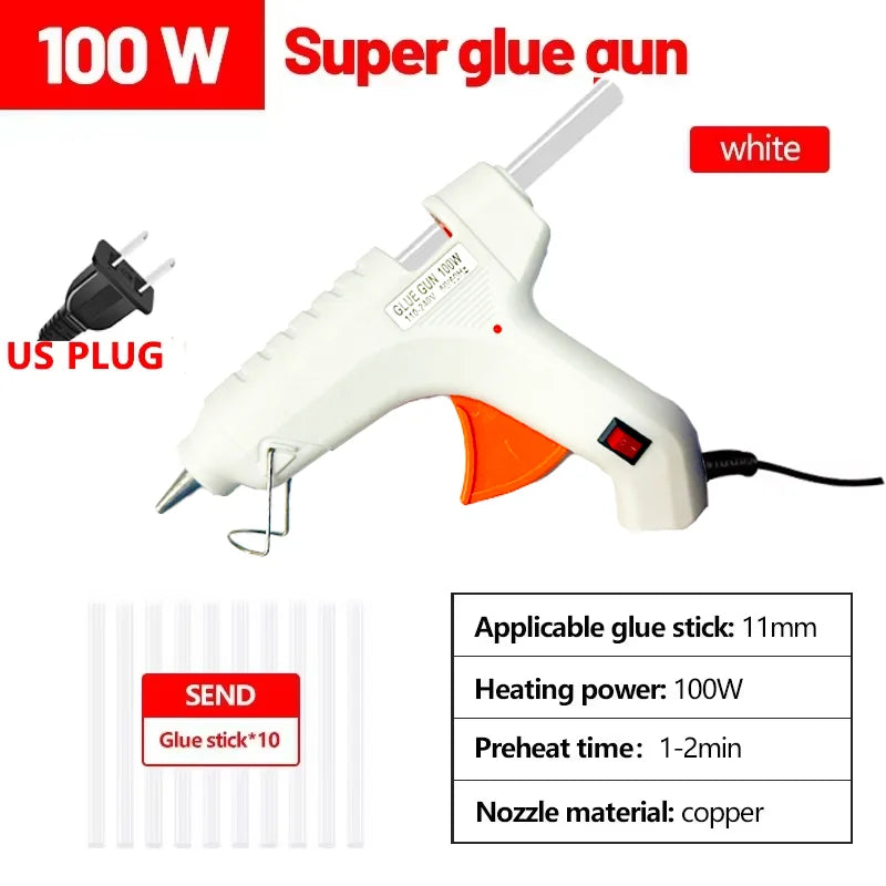 100W Electric Hot Melt Glue Gun DIY Mini for Household Industrial Use 11mm Glue Stick US Plug Repair Tool Oasis Select 11mm Glue stick 10pc
