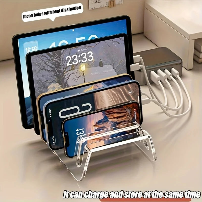 Desktop Phone And Tablet Stand Clear Acrylic Holder Multiple Device Charging Display Organizer Rack Multi Desk Office Storage Oasis Select