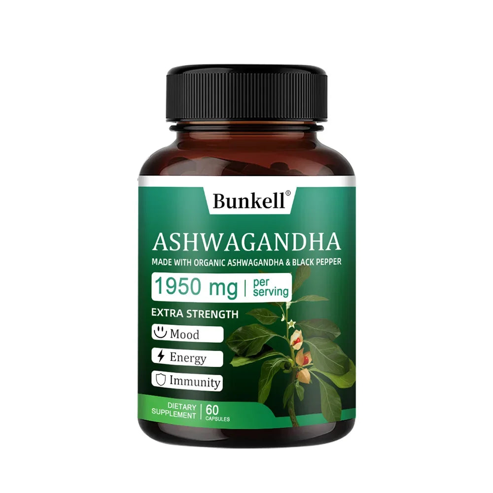 Organic Ashwagandha 1950mg Capsules with Black Pepper | Stress Relief Herbal Supplement Oasis Select 60 count-1 bottle