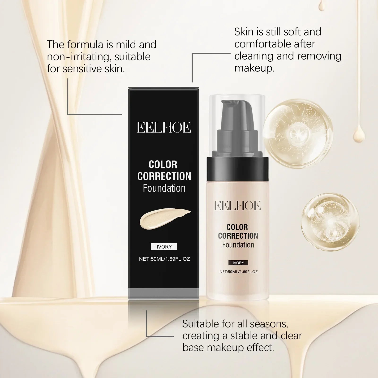 Eelhoe CC Cream Foundation 50ml – Matte Full Coverage BB Cream Liquid Foundation Oasis Select