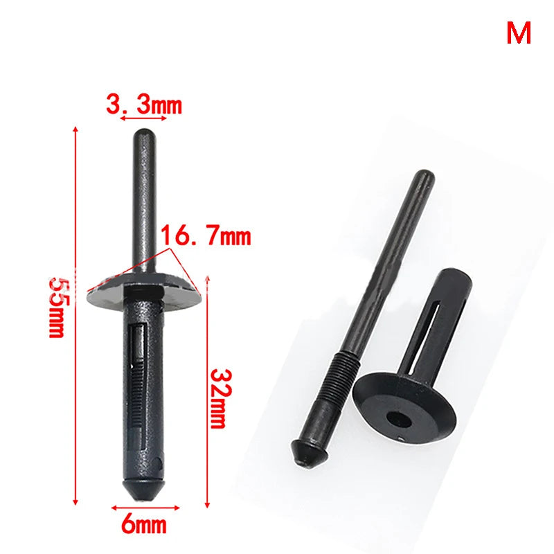 10Pcs Black Plastic Rivet Clip Retainer Fastener Blind Rivets Head Break Mandrel Blind Nail Rivets For Auto Accessories Oasis Select M