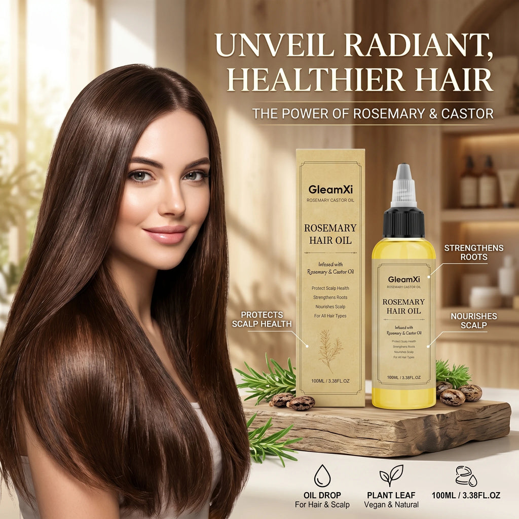 Rosemary Castor Hair Oil Strengthens Roots and Nourish Scalp Anti Hair Loss Reduce Breakage Voluminous Soft Hair Care Oasis Select