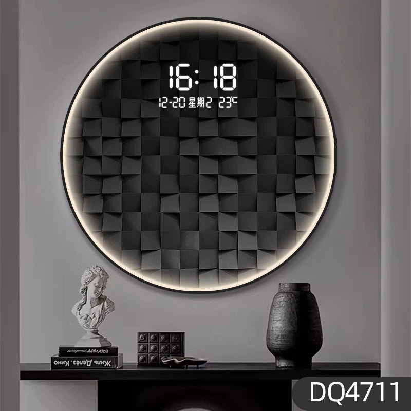 Light luxury gradient square living room decorative painting with LED wall clock restaurant creative light hanging picture clock Oasis Select DQ4711 Plug-in 70cm